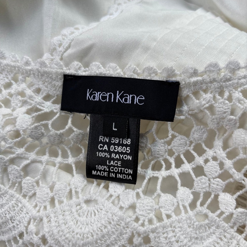 Karen Kane White Boho Lace Back Pintuck Peasant Blouse Top Large RN 59168 - Picture 5 of 7